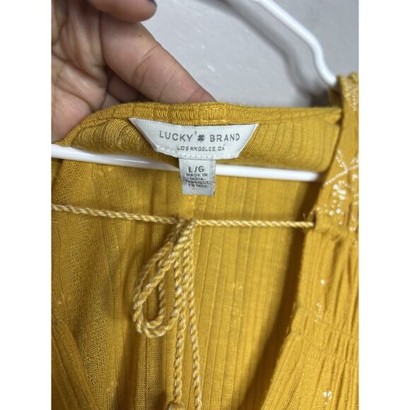 Lucky Brand Women’s Mustard Yellow Boho Tassel Long Sleeve Top Blouse Size L - Picture 6 of 11